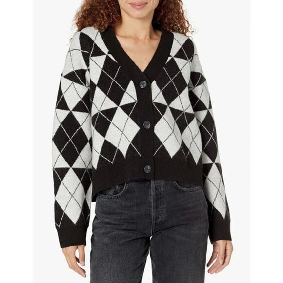 Velvet by Graham & Spencer Cristina ArgyleCardigan Sweater SZ MEDIUM - Picture 1 of 5